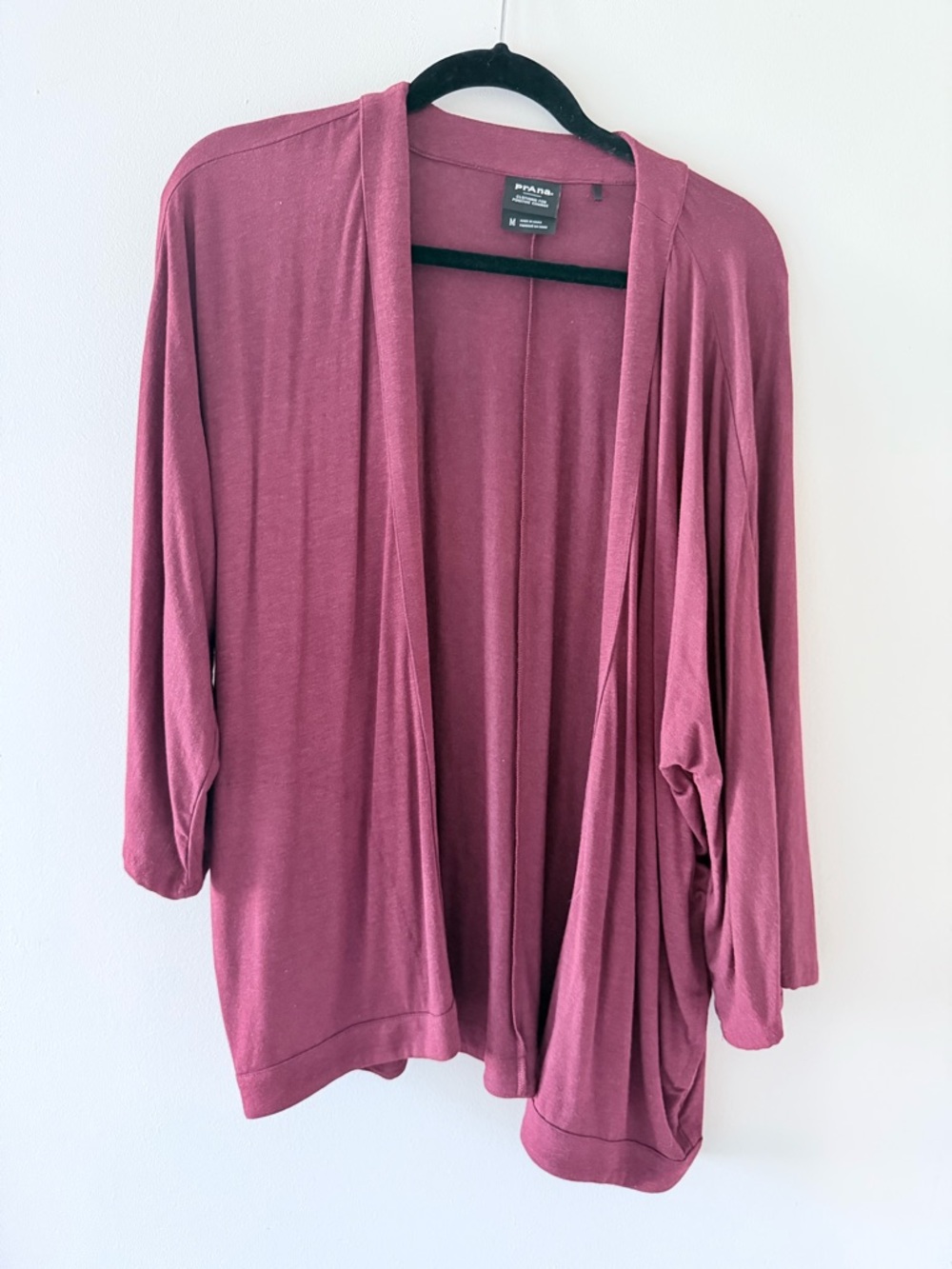 Prana Draped Open-Front Cardigan in Rosewood Pink